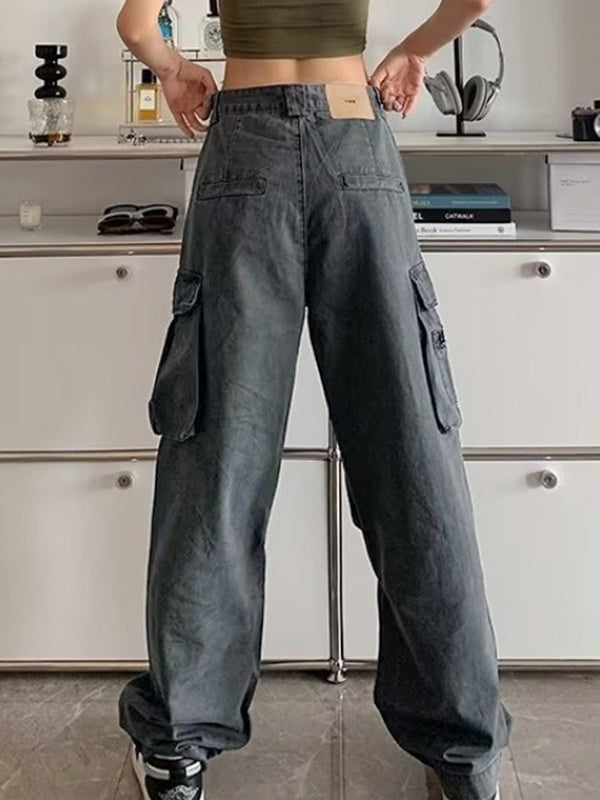 Zip Pocket Straight Leg Cargo Jeans