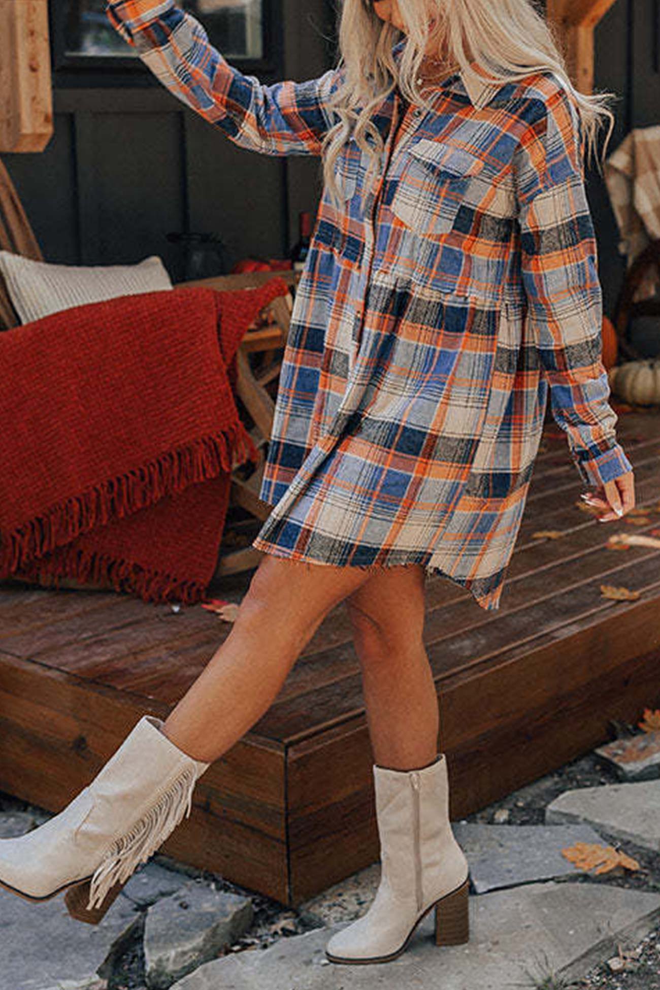 BXOXO - Contrast Plaid Shirt Dress