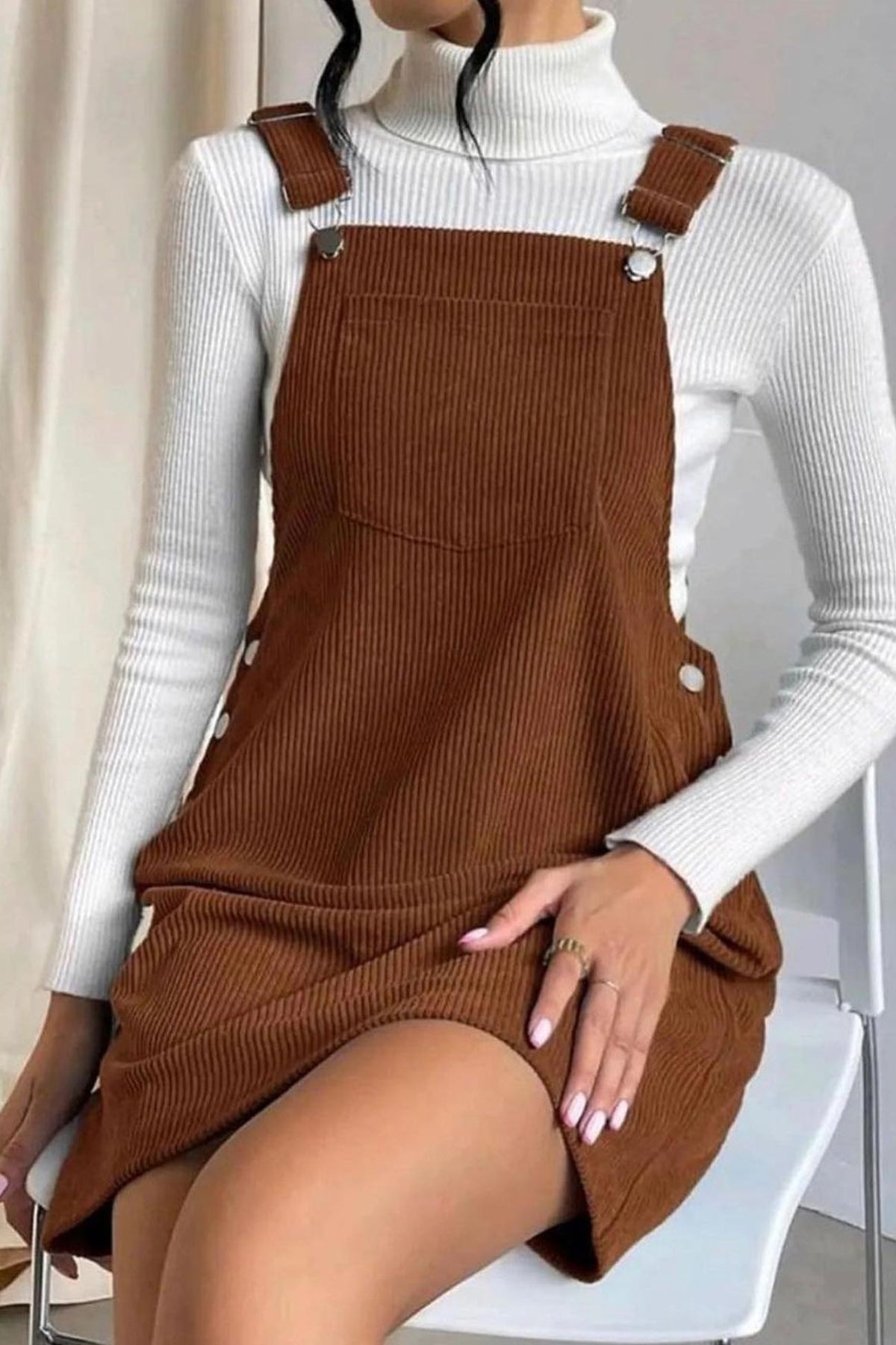 BXOXO - Corduroy Button Strap Dress
