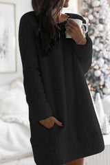 BXOXO - Crew Neck Pocketed Plush Dress