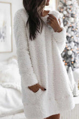 BXOXO - Crew Neck Pocketed Plush Dress