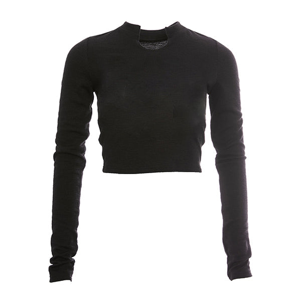 Blurry Long Sleeve Cotton Crop Top