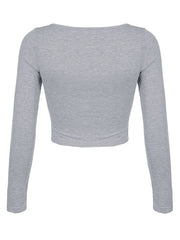 Patchwork Lace Trim Long Sleeve Crop Top