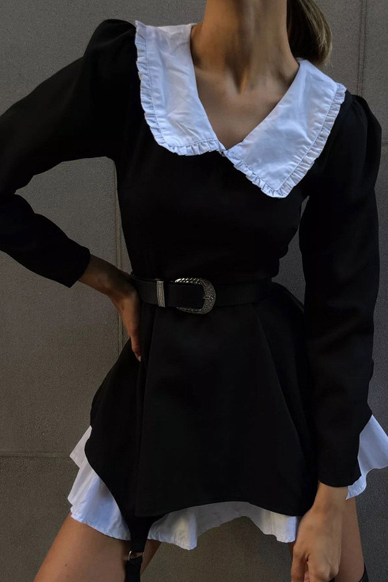 BXOXO - Doll Collar Ruched Fake Two-Pieces Dress