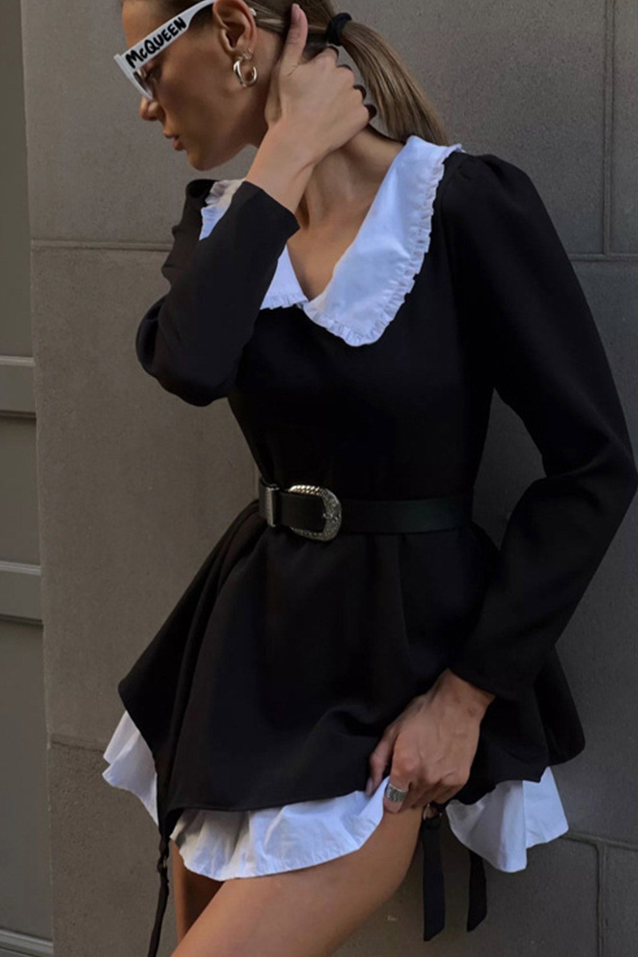 BXOXO - Doll Collar Ruched Fake Two-Pieces Dress