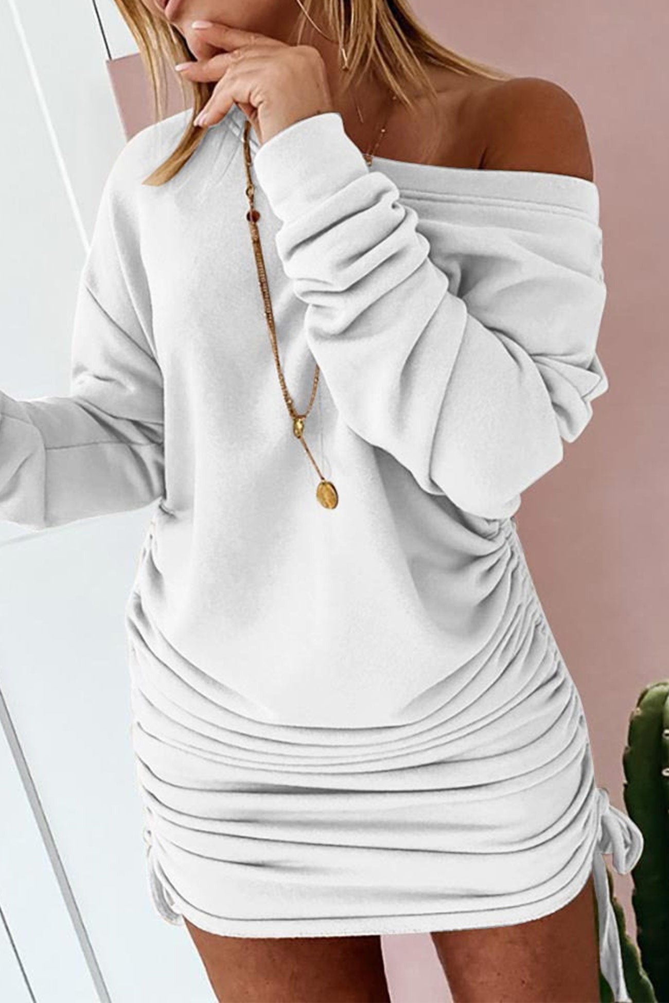 BXOXO - Drop Shoulder Drawstring Gathering Dress