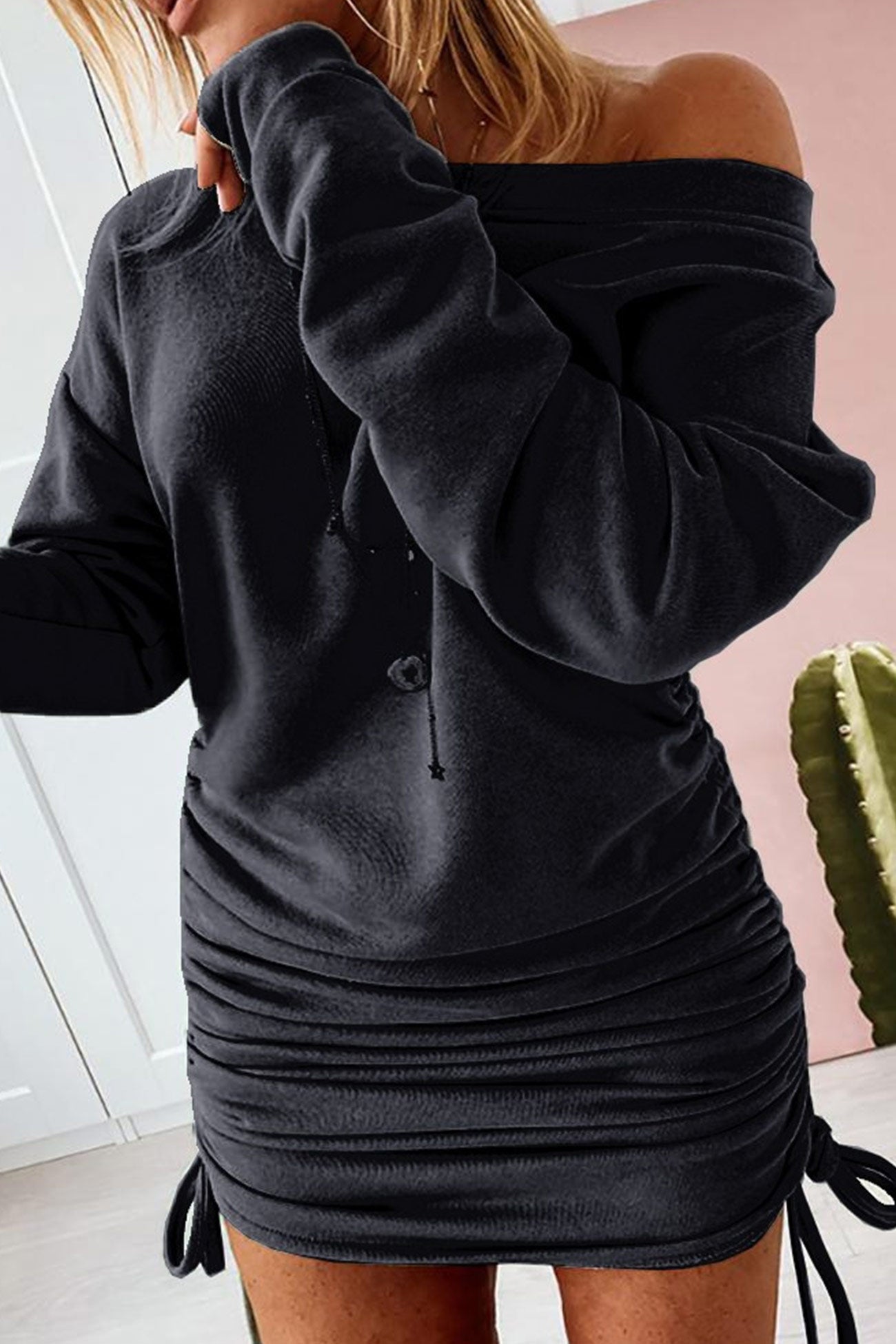 BXOXO - Drop Shoulder Drawstring Gathering Dress