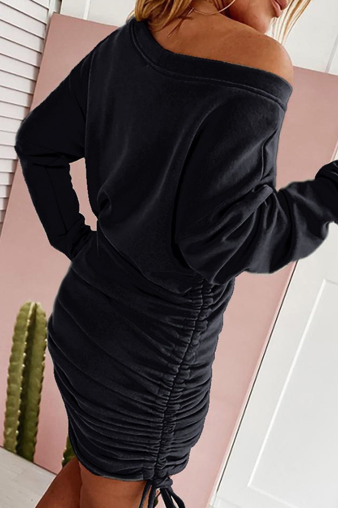 BXOXO - Drop Shoulder Drawstring Gathering Dress