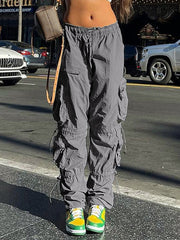 Size Friendly Pocket Drawstring Parachute Cargo Pants