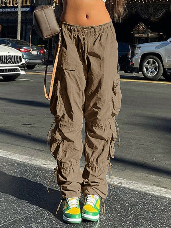 Size Friendly Pocket Drawstring Parachute Cargo Pants