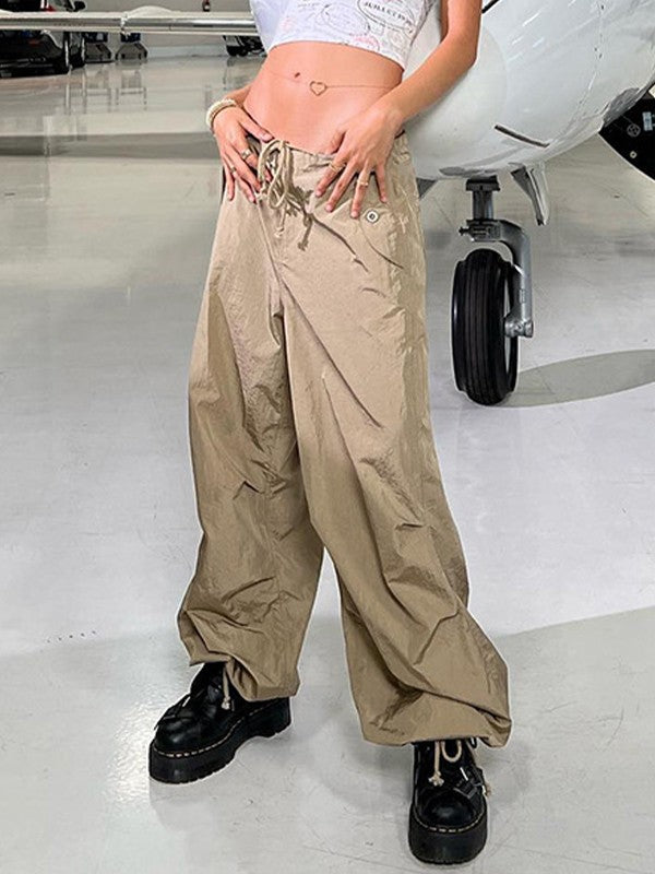 Tie Strap Baggy Parachute Cargo Pants