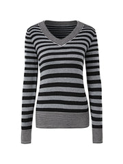 Patchwork Striped V Neck Long Sleeve Top