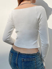 White Lace Trim Ribbed Long Sleeve Crop Top