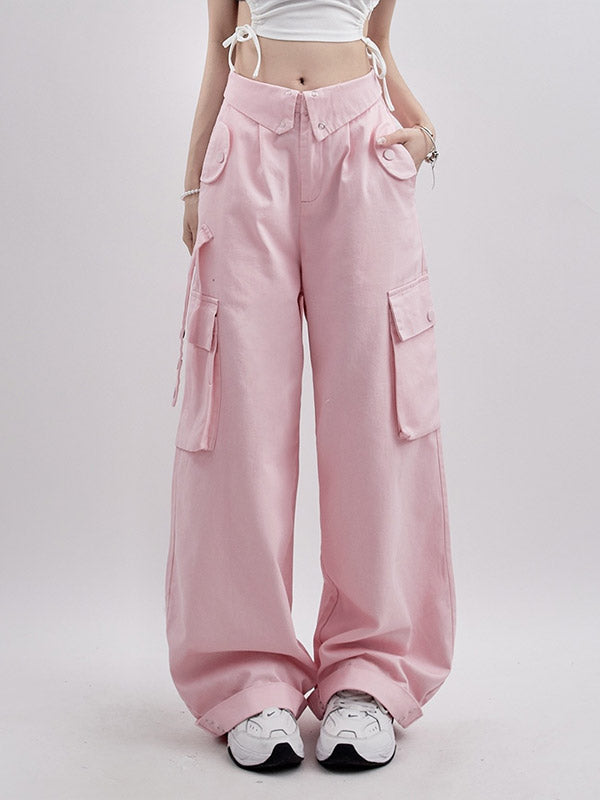 Buttoned High Waisted Cargo Pants