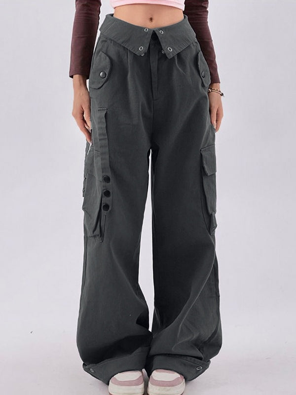 Buttoned High Waisted Cargo Pants