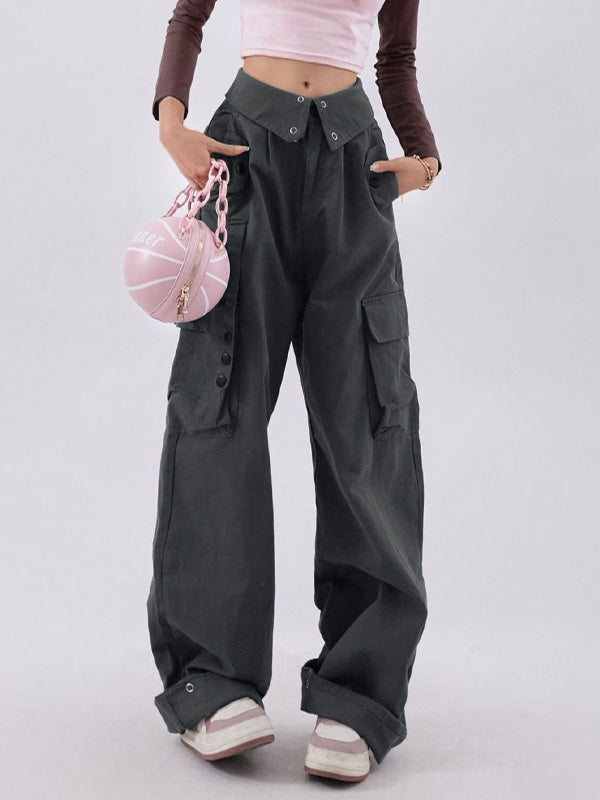 Buttoned High Waisted Cargo Pants