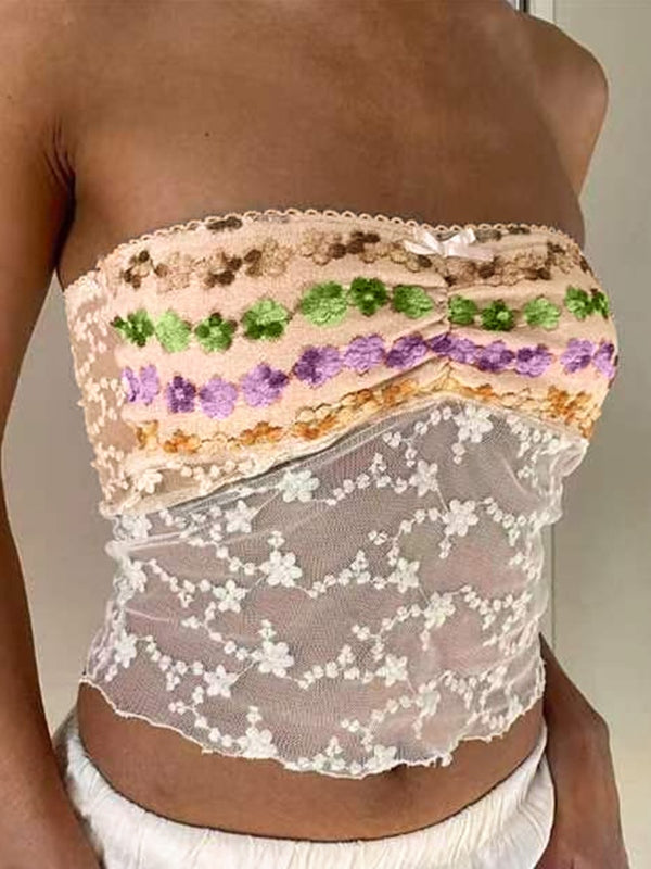 Patchwork Floral Lace Bandeau Top