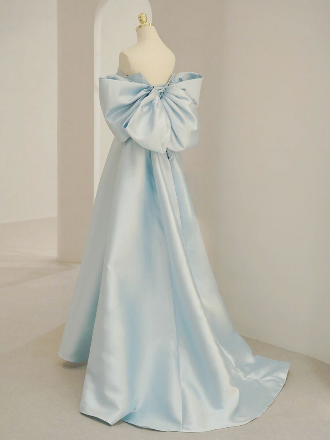 BXOXO Blue A-Line Satin Long Prom Dresses, Blue Satin Evening Dresses