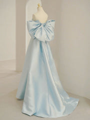 BXOXO Blue A-Line Satin Long Prom Dresses, Blue Satin Evening Dresses