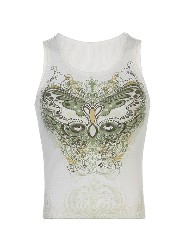 Butterfly Cutout Ribbed Tank Top