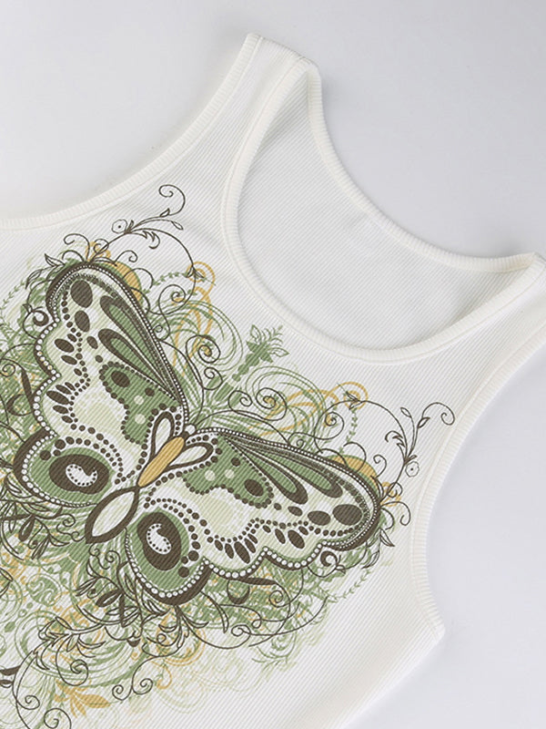 Butterfly Cutout Ribbed Tank Top