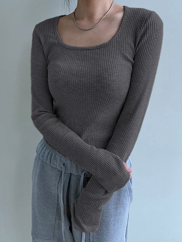 Simple Solid Color Ribbed Knit Crop Top