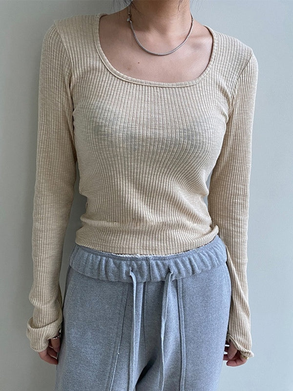 Simple Solid Color Ribbed Knit Crop Top