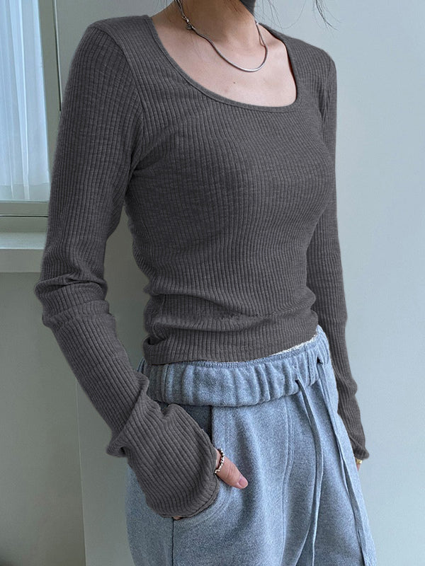 Simple Solid Color Ribbed Knit Crop Top