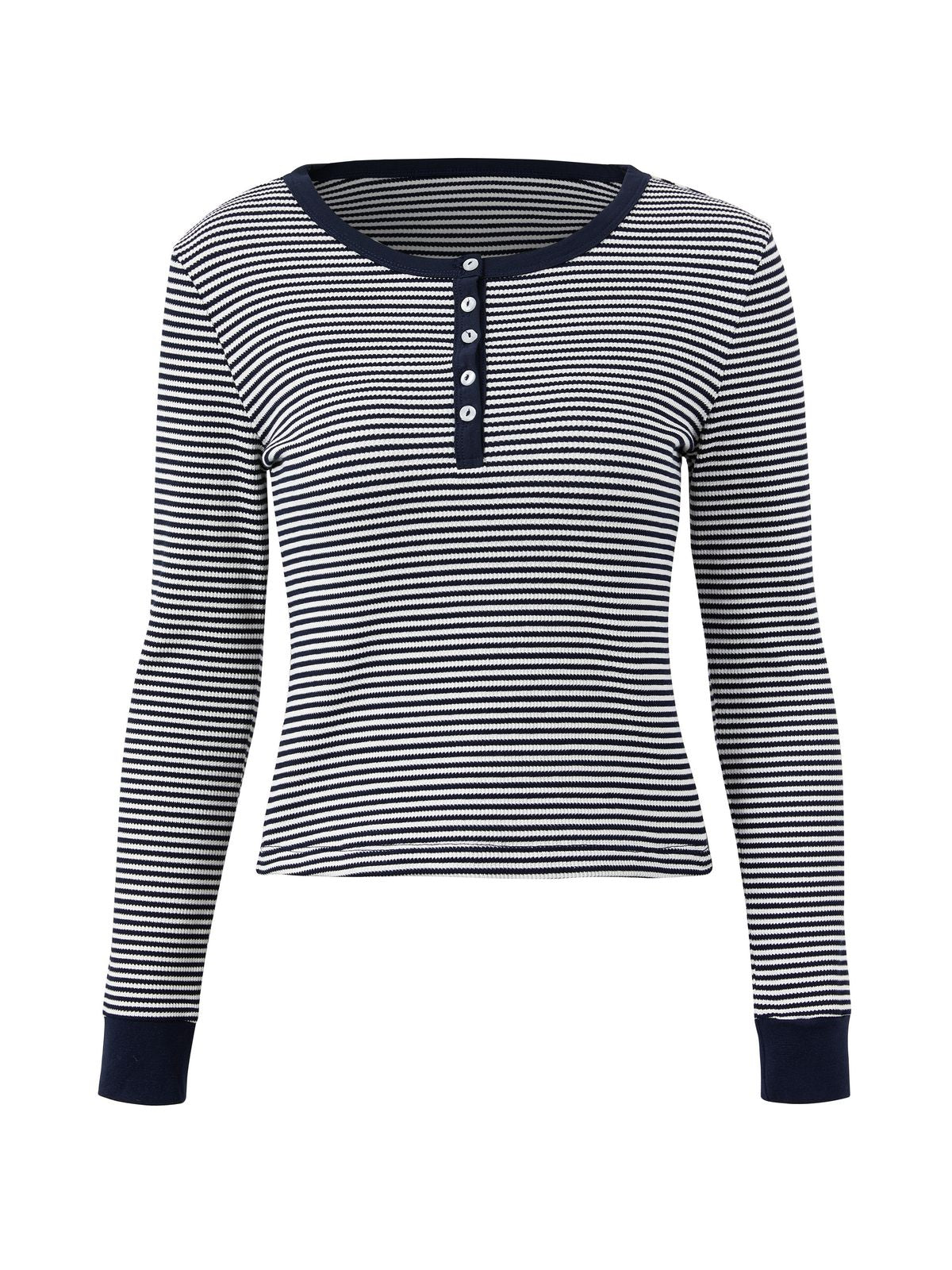 Striped Button Front Knit Top