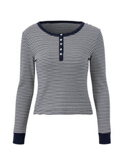 Striped Button Front Knit Top