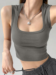 Padded Square Neck Cropped Tank Top