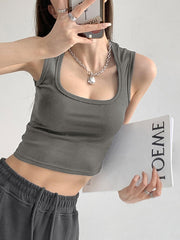 Padded Square Neck Cropped Tank Top