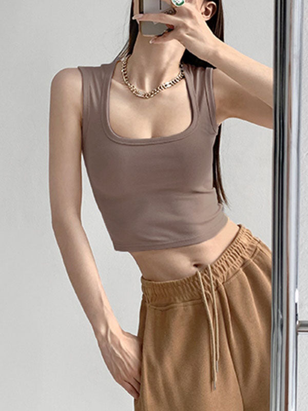 Padded Square Neck Cropped Tank Top