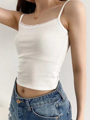 Lace Trim Solid Color Crop Cami Top