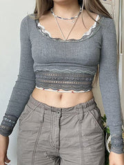 Lace Trim Knit Crop Top