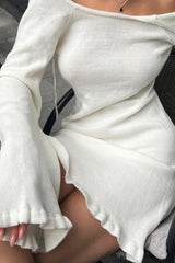 BXOXO - Flares Sleeve Tie-back Ruffle Hem Knit Dress