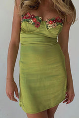 BXOXO - Floral Embroidery Solid Color Cami Dress