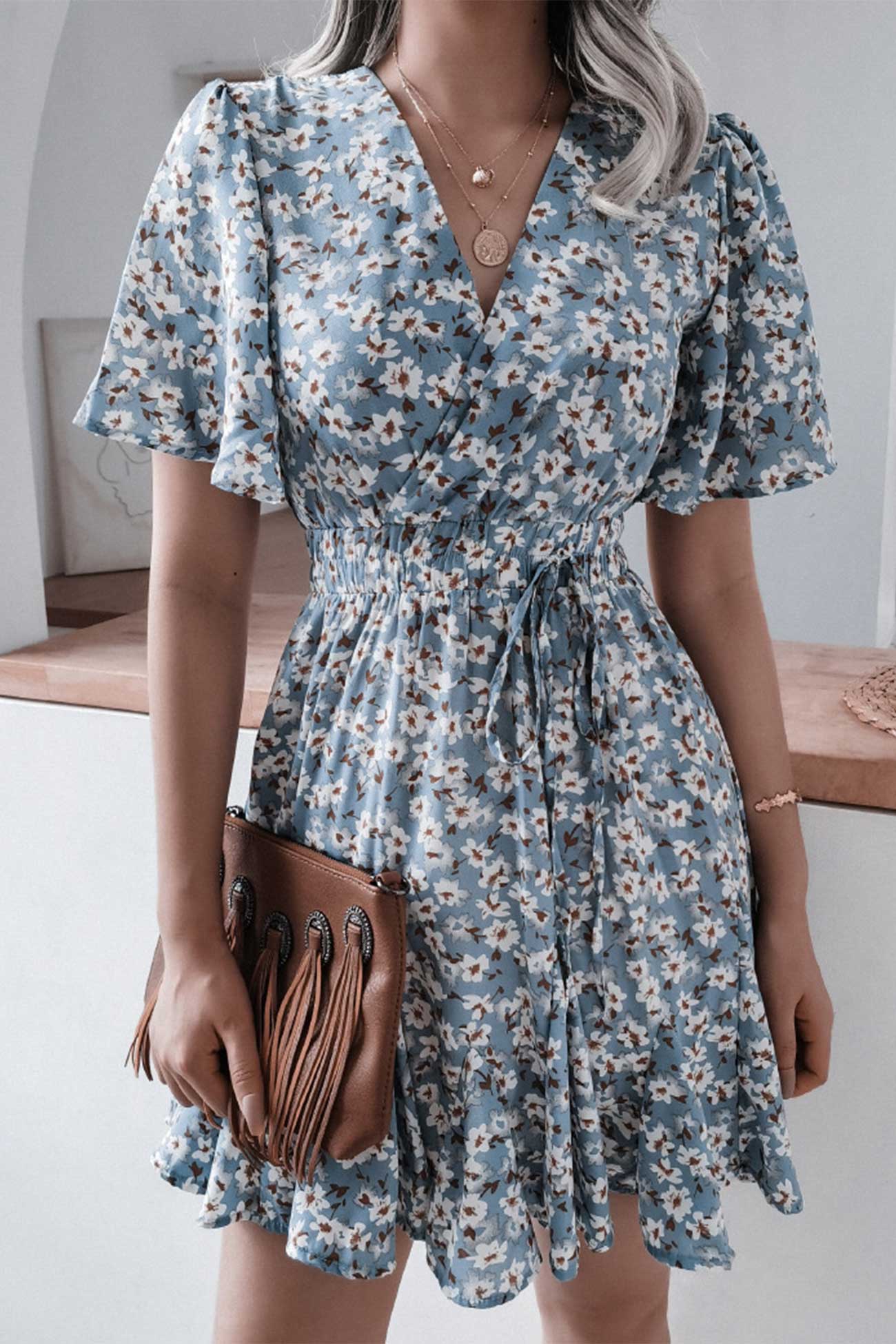 BXOXO - Floral Print Chiffon Mini Dress