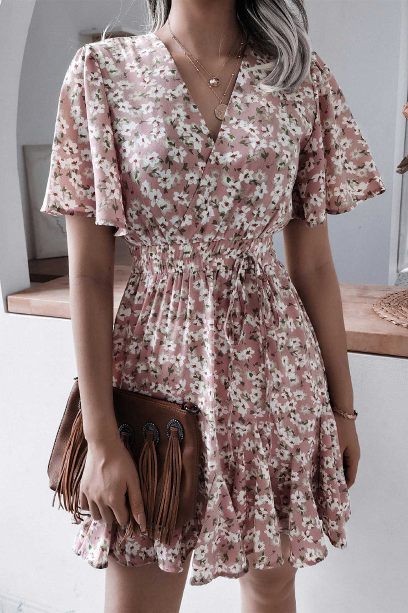 BXOXO - Floral Print Chiffon Mini Dress