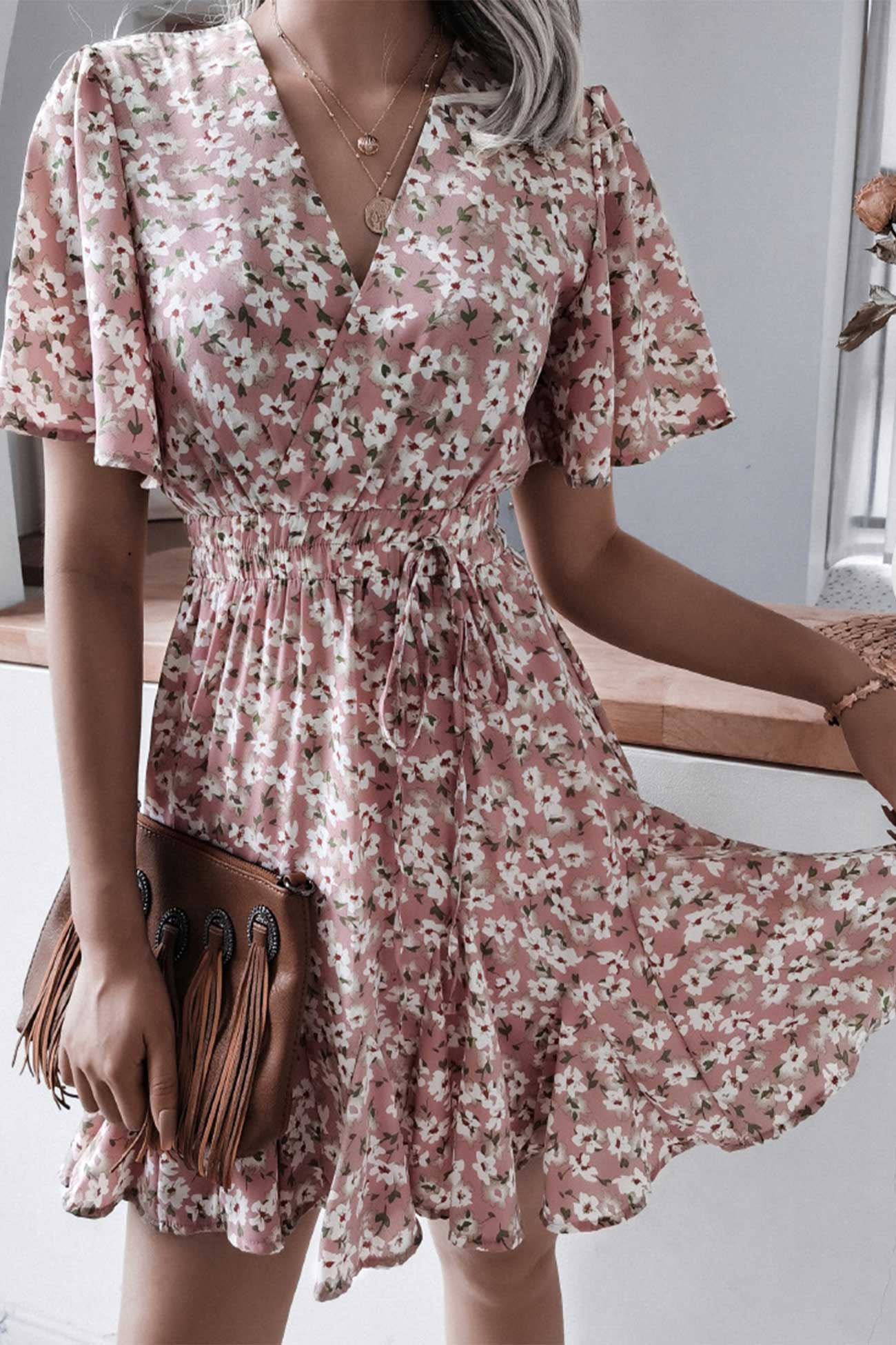 BXOXO - Floral Print Chiffon Mini Dress