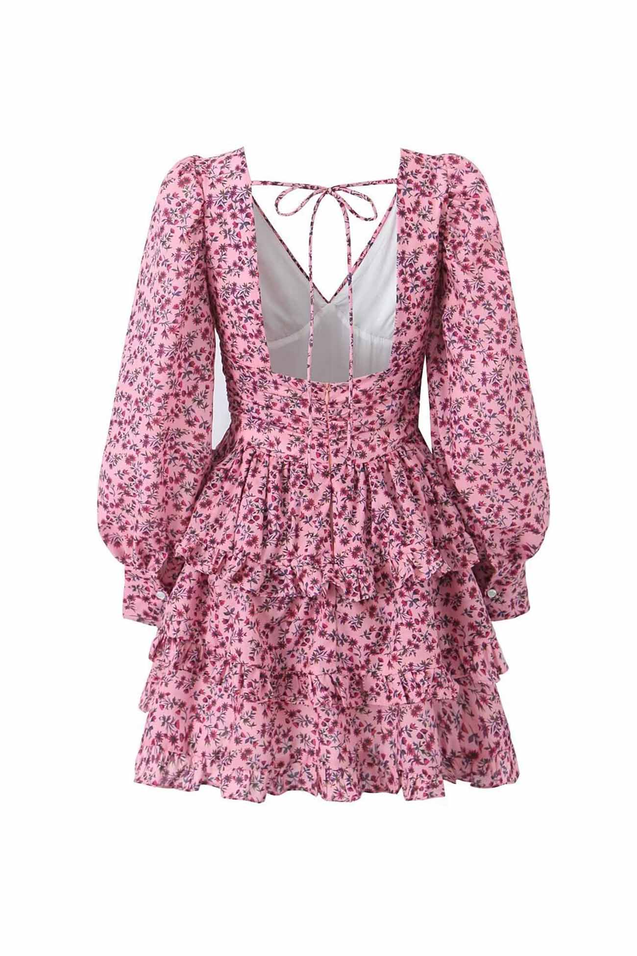 BXOXO - Floral Printed V Neck Backless Tiered Dress