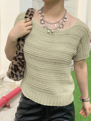 Short Sleeve Crochet Knit Top