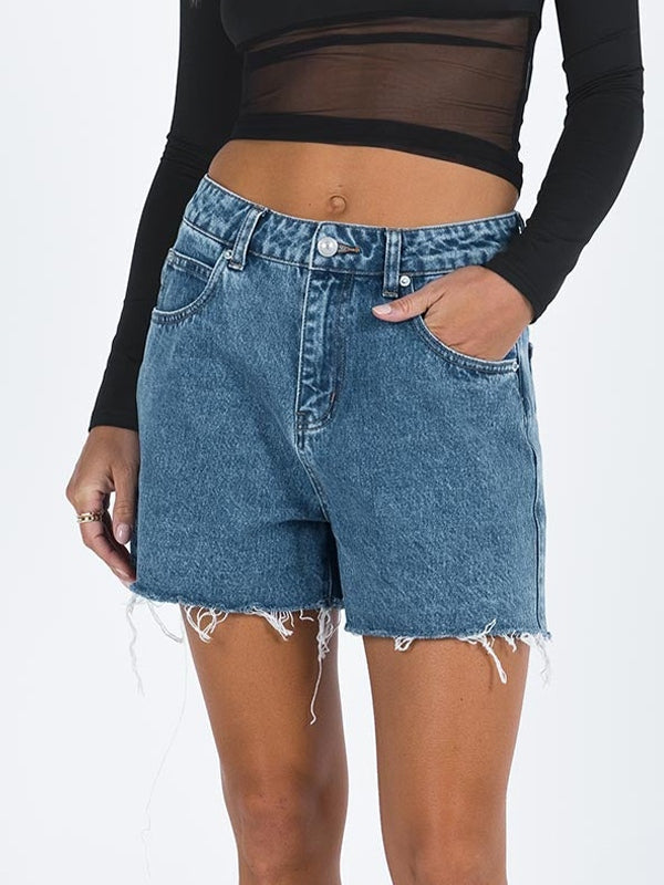 Dark Wash Raw Hem Denim Shorts