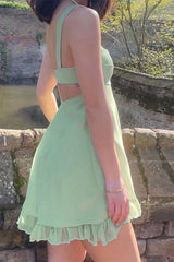 BXOXO - Green Backless Patchwork Lace Cami Dress