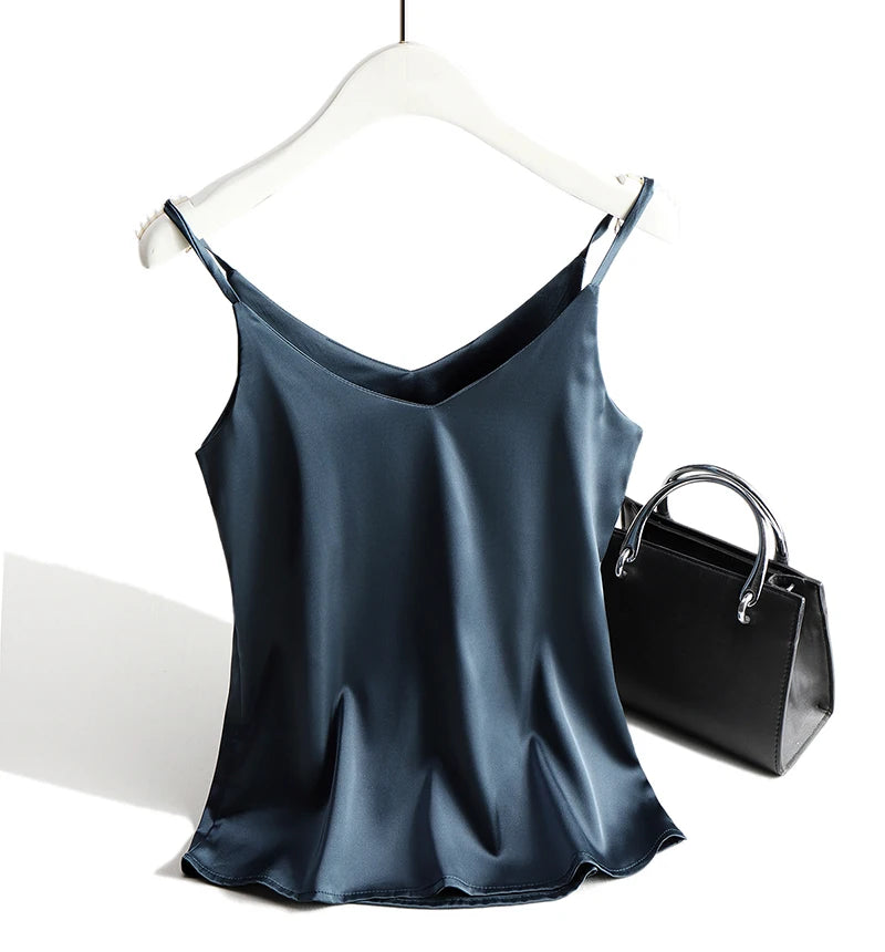 Bxoxo Spaghetti Strap Top Women Halter V Neck Basic White Cami Sleeveless Satin Silk Tank Tops Women'S Summer Camisole
