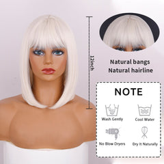 BXOXO Synthetic Wig Short Straight With Bangs Pink Black Purple Blond White Wig Female Short Bob Halloween Christmas Party Cosplay Wig