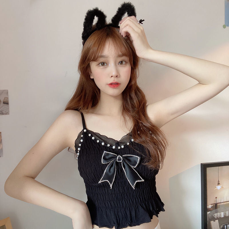 BXOXO - Jeweled Bow Cami Crop Top