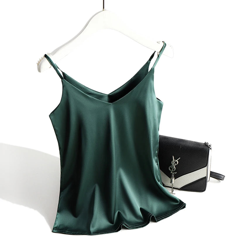 Bxoxo Spaghetti Strap Top Women Halter V Neck Basic White Cami Sleeveless Satin Silk Tank Tops Women'S Summer Camisole