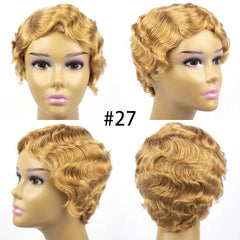 BXOXO Brazilian Short Pixie Cut Wig Human Hair Wigs Really Cute Finger Waves Hairstyles for Black Women Full Machine Made Wigs