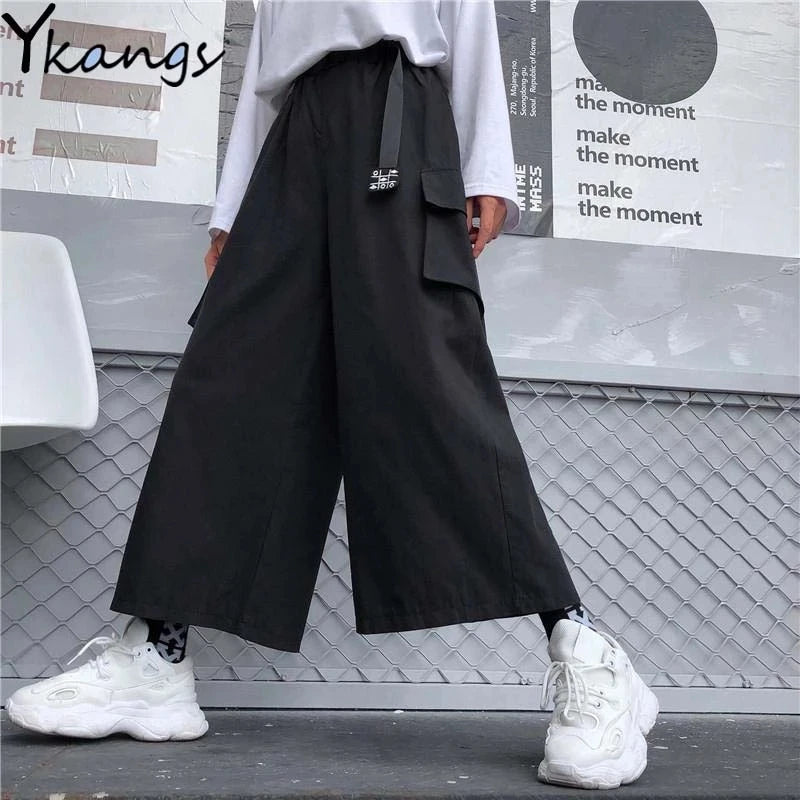 Bxoxo Plaid Ruffled Black Pants Women High Waist Kawaii Coquette Japanese Sweet Style Cute Wide Leg Trousers Harajuku Pant Vintage Y2k